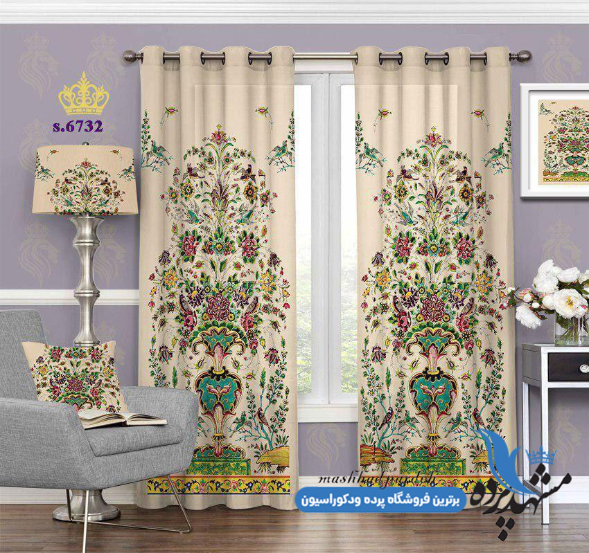 پرده پانچ پذیرایی اسلیمی گلدان کد 6732 پرده پانچ پذیرایی اسلیمی گلدان کد 6732