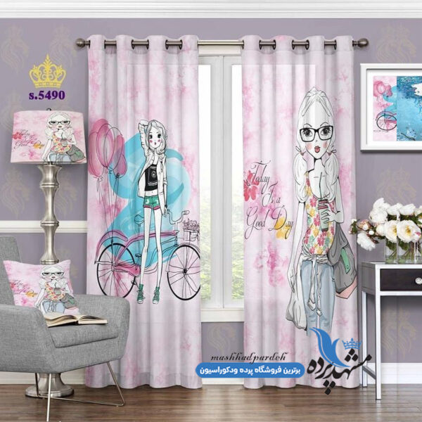 پرده پانچ دخترانه طرح ورزشی گل کد s-5490