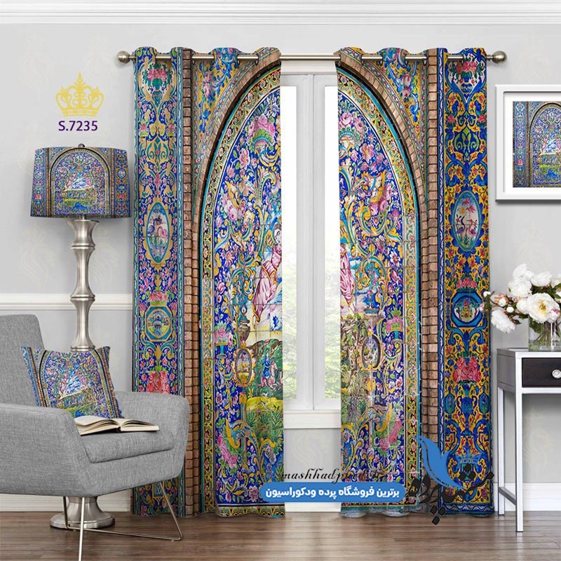 punch-eslimi-s-7235 پرده پانچ اسلیمی طرح نمای کشی کاری محراب کد s-7235