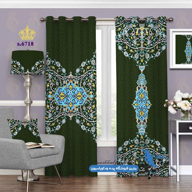 punch-eslimi-s-6718 پرده پانچ اسلیمی طرح اسلامی زمینه رنگی کد s-6718