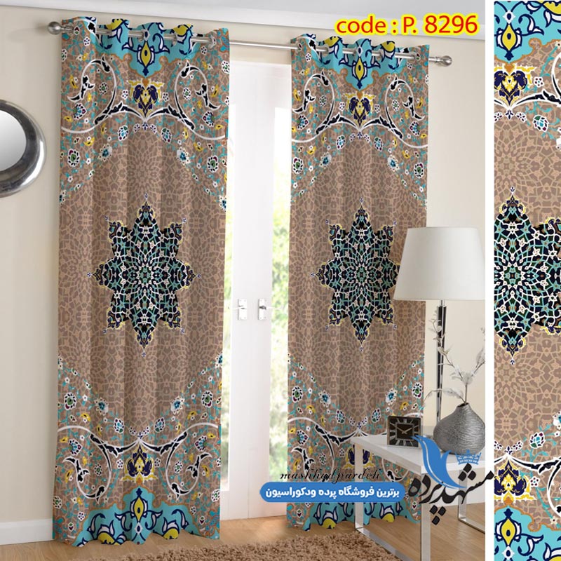 punch-eslimi-s-8296 پرده پانچ اسلیمی طرح کاشی کاری پیچک کد s-8296