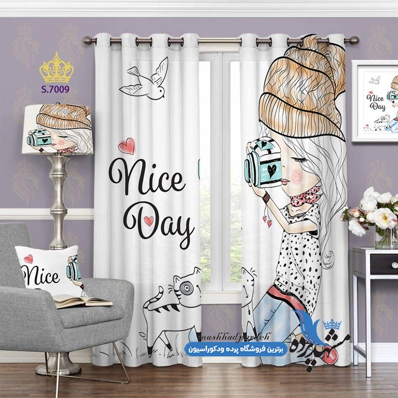 punch-girl-s-7009 پرده پانچ دخترانه طرح دختر عکاس کد s-7009