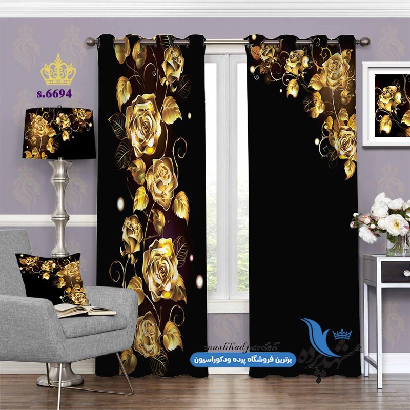punch-gol-s-6694 پرده پانچ گلدار طرح کلهای رُز فانتزی کد s-6694