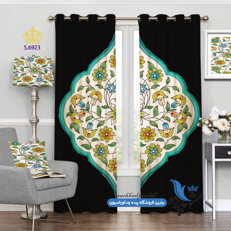 punch-paziraii-s-6923 پرده پانچ پذیرایی طرح زمینه گل کد s-6923
