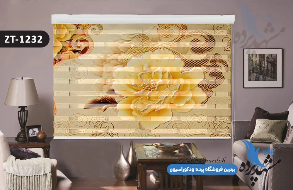 پرده زبرا تصویری چاپی طرح گل مصنوعی کد ZT1232 پرده زبرا تصویری چاپی طرح گل مصنوعی کد ZT1232