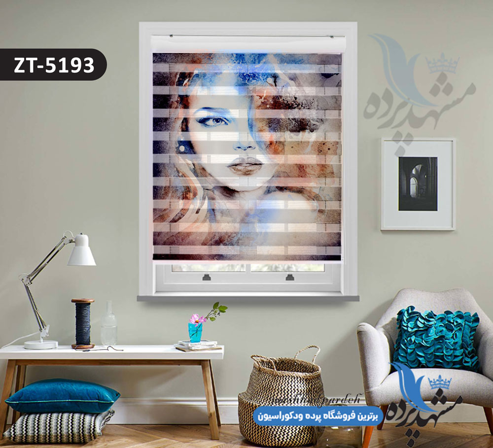 پرده زبرا تصویری چاپی طرح نقاشی سه بعدی چهره زن کد ZT5193 پرده زبرا تصویری چاپی طرح نقاشی سه بعدی چهره زن کد ZT5193
