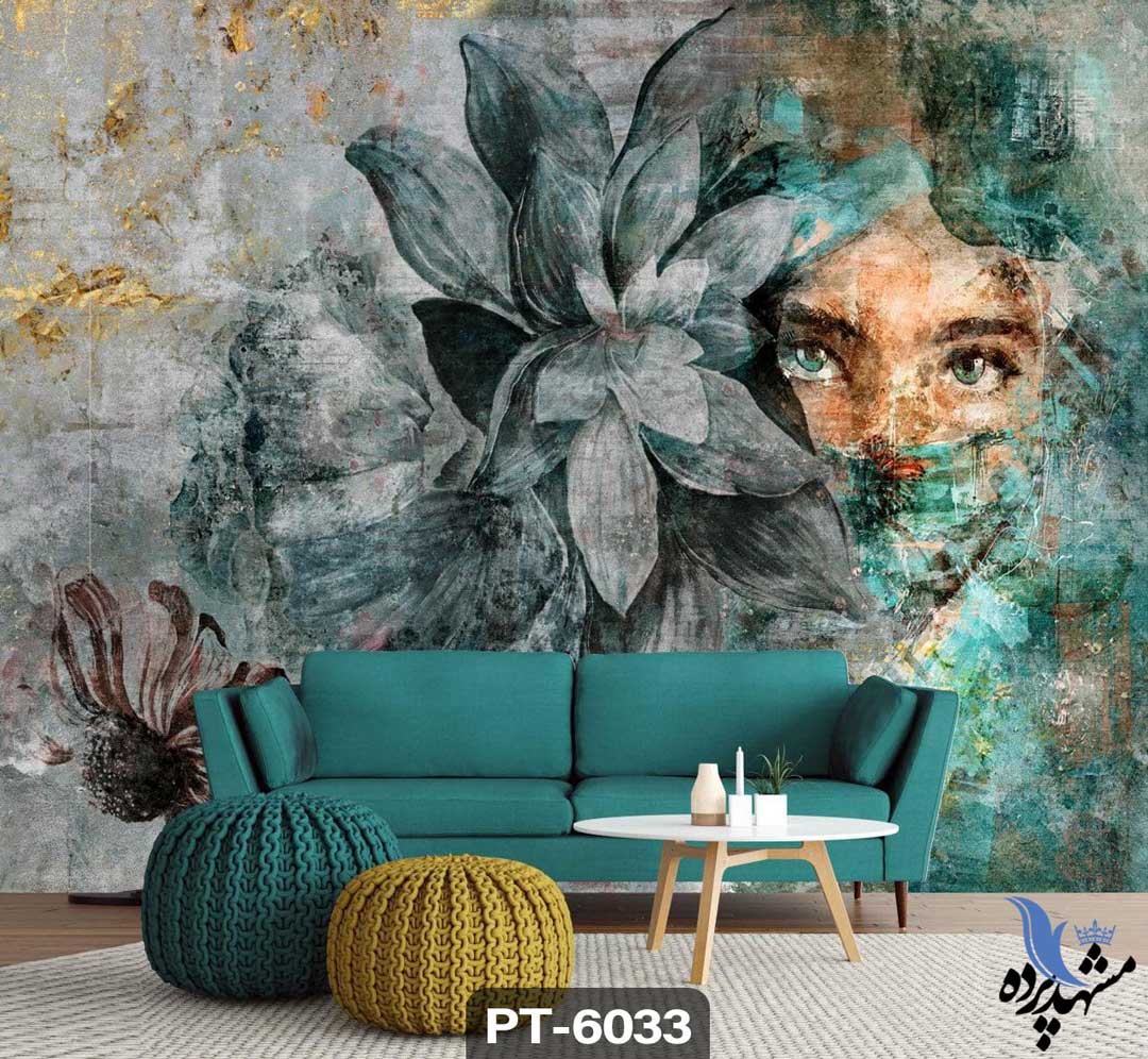 poster-face-pt-6033 پوستر دیواری طرح نقاشی چهره زن و گل کد PT-6033