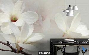 پوستر دیواری طرح گل سفید سه بعدی کد PT-7603