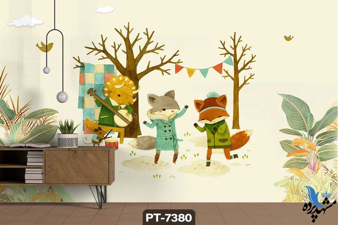 poster-children-pt-7380 پوستر دیواری کودک طرح روباه و گراز کد PT-7380