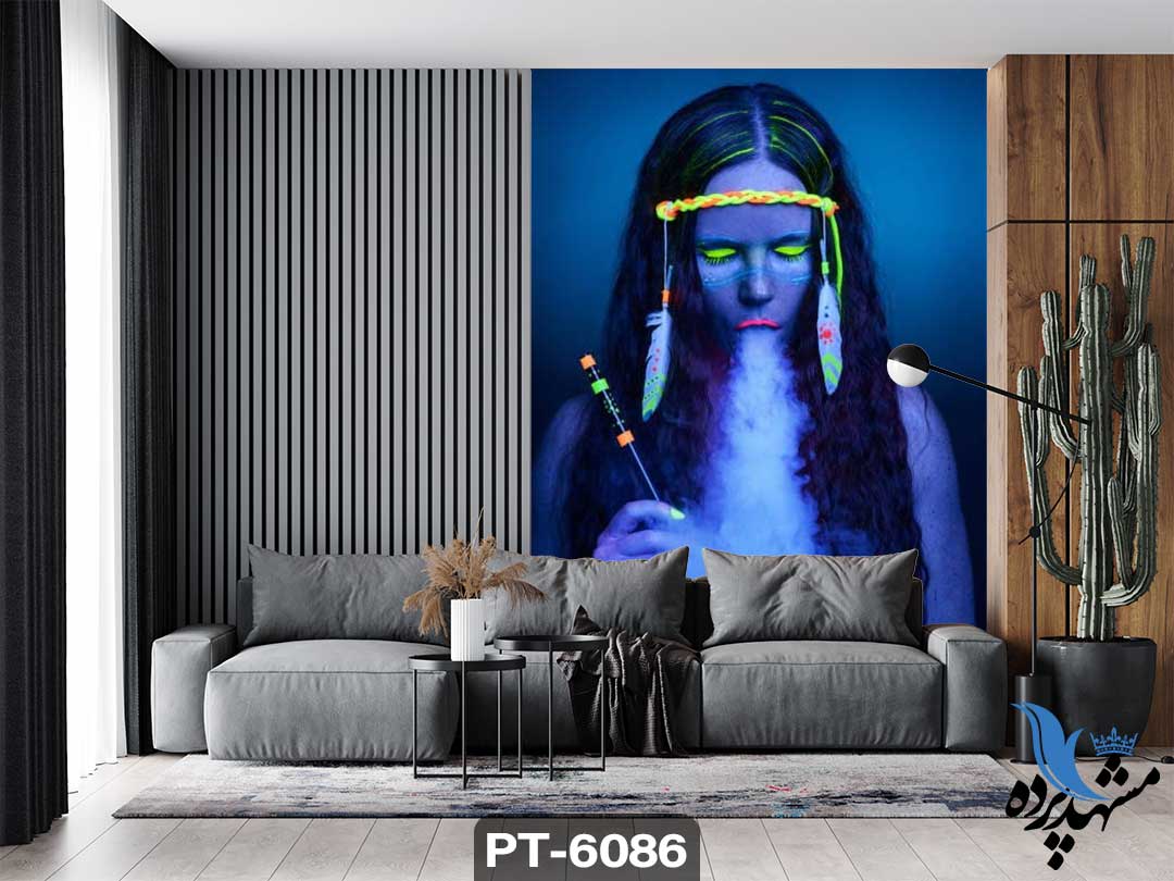 poster-face-pt-6086 پوستر دیواری طرح چهره زن سرخپوست کد PT-6086