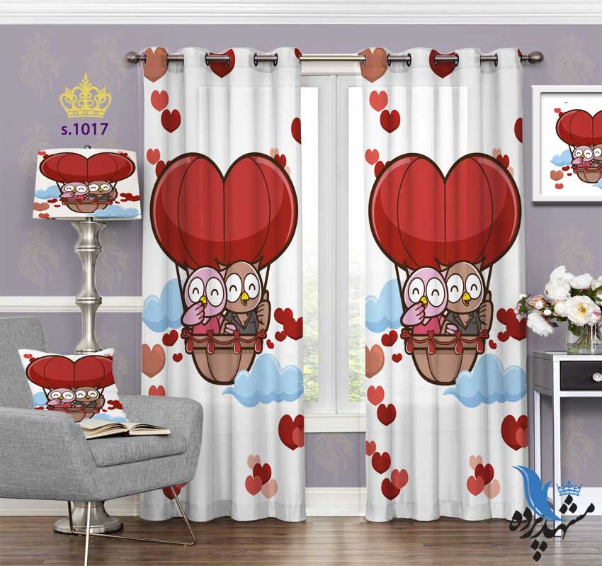 punch-curtain-child-s-1017 پرده پانچ کودک طرح گنجشک های بالن سوار کد S1017
