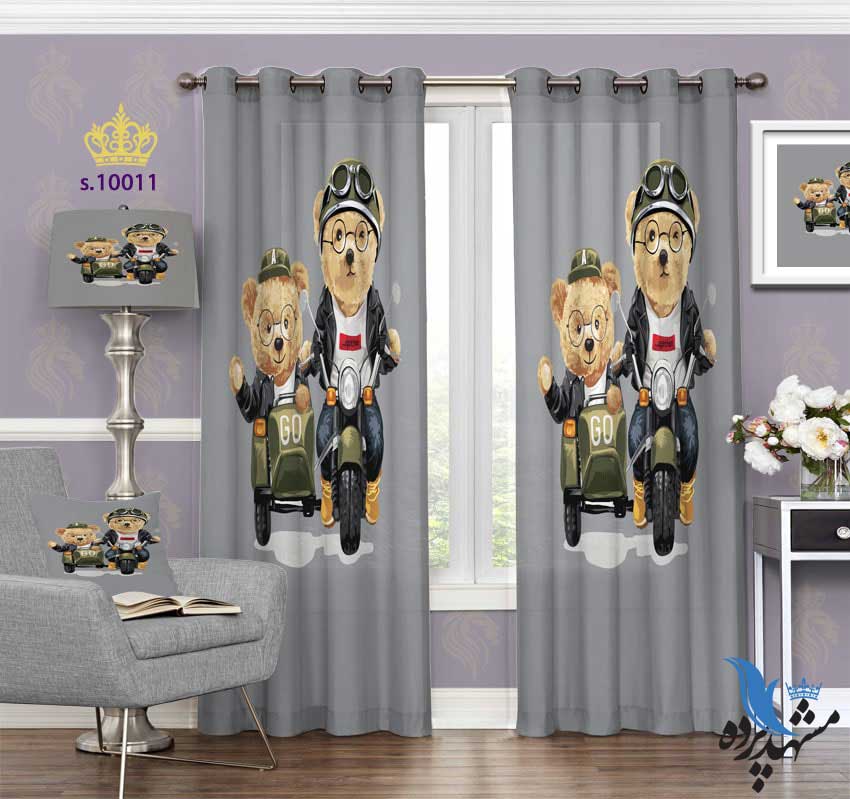 punch-curtain-child-s-10011 پرده پانچ کودک طرح خرس های موتورسوار کد S10011
