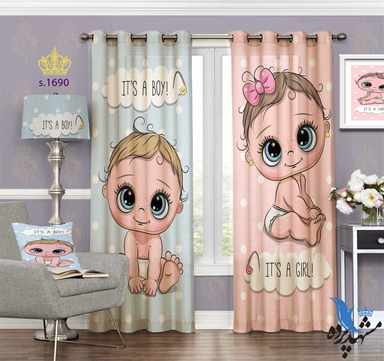 punch-curtain-child-s-1690 پرده پانچ کودک طرح نوزاد دختر و پسر کد S1690