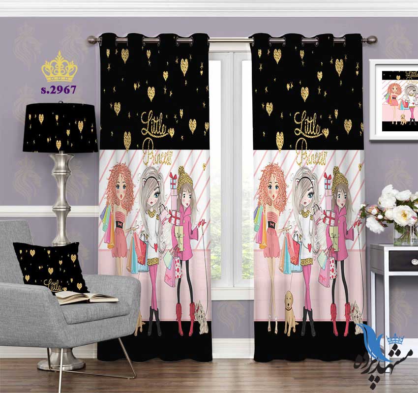 punch-curtain-child-s-2967 پرده پانچ دخترانه طرح سه دختر کد S2967