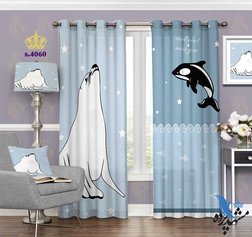 punch-curtain-child-s-4060 پرده پانچ کودک طرح فک و دلفین کد S4060
