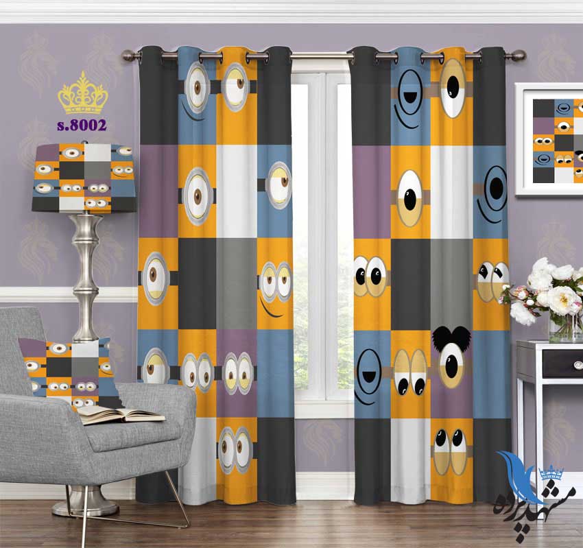 punch-curtain-child-s-8002 پرده پانچ کودک طرح چشم های مینیون ها کد S8002