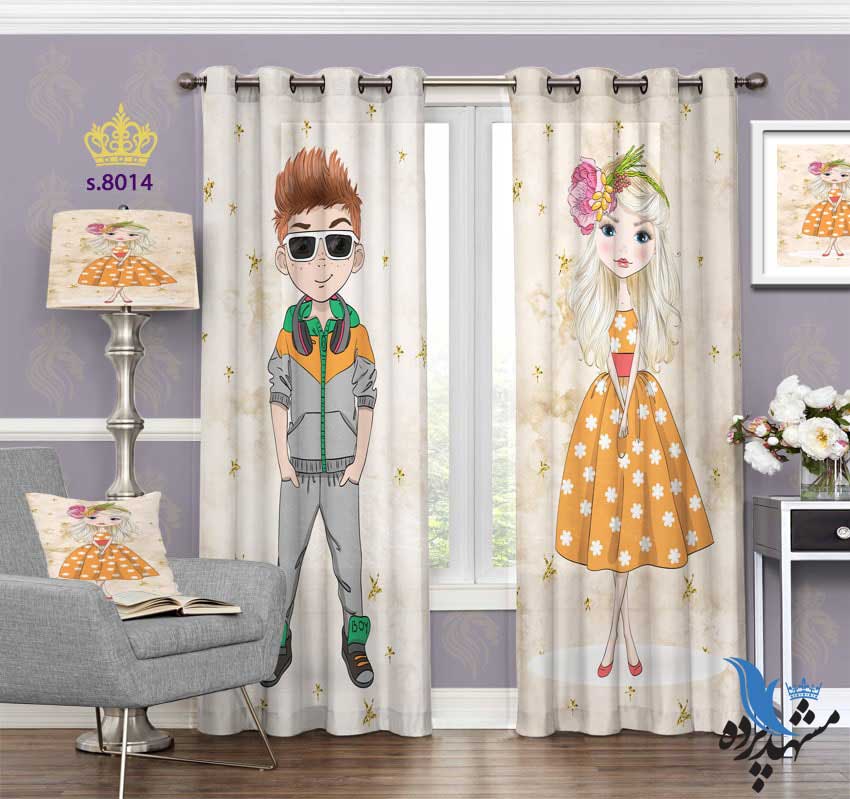 punch-curtain-child-s-8014 پرده پانچ کودک طرح دختر و پسر کد S8014