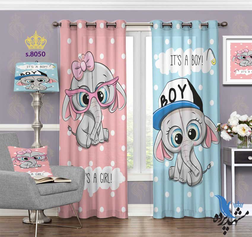 punch-curtain-child-s-8050 پرده پانچ کودک طرح بچه فیل ها کد S8050