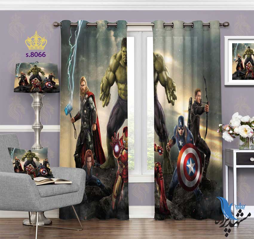 punch-curtain-child-s-8066 پرده پانچ پسرانه طرح کارتون هالک کد S8066