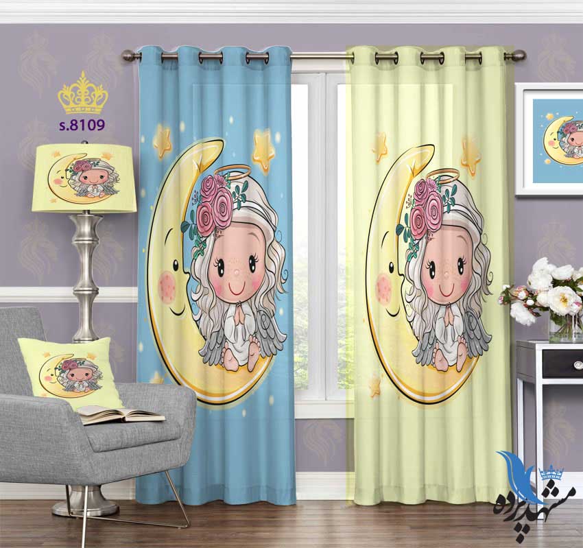 punch-curtain-child-s-8109 پرده پانچ کودک طرح دختر روی ماه کد S8109