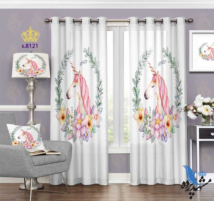 punch-curtain-child-s-8121 پرده پانچ کودک طرح اسب شاخدار کد S8121