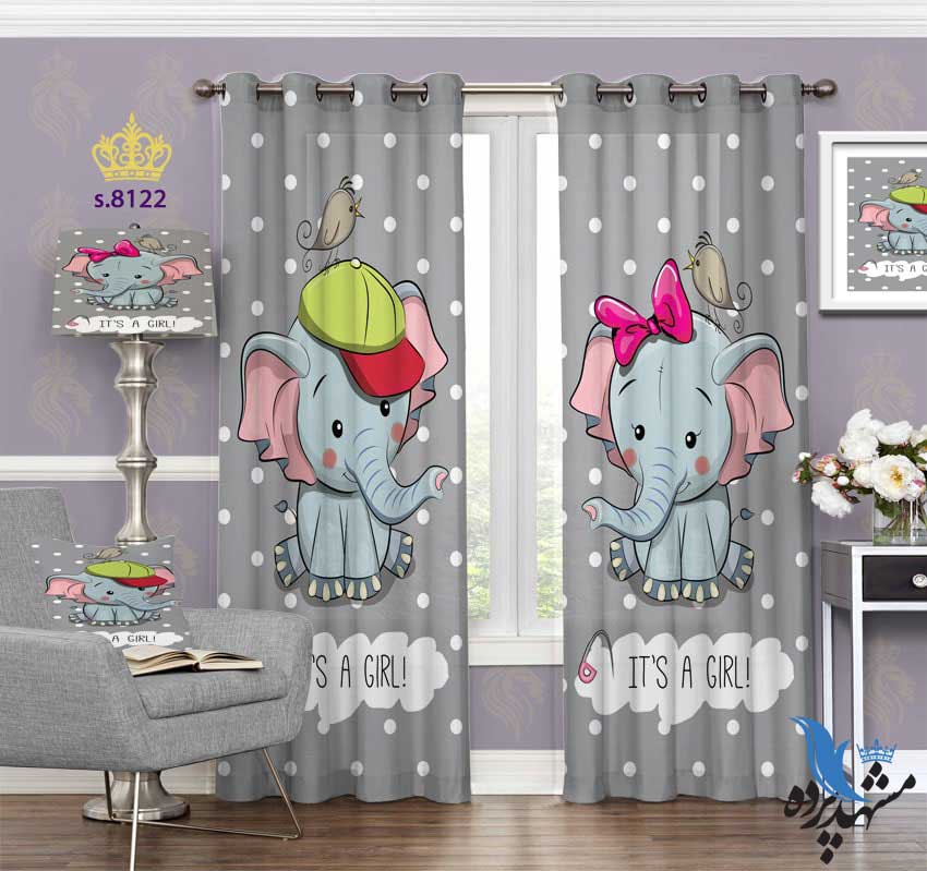 punch-curtain-child-s-8122 پرده پانچ کودک طرح بچه فیل ها کد S8122