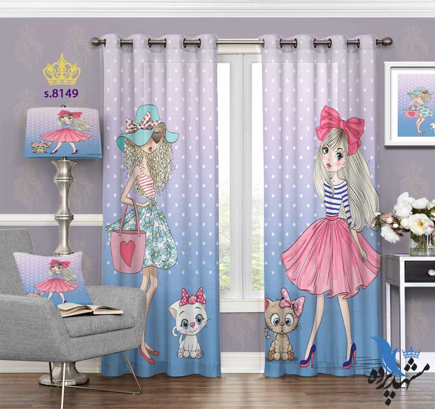punch-curtain-child-s-8149 پرده پانچ دخترانه طرح دختر و گربه کد S8149