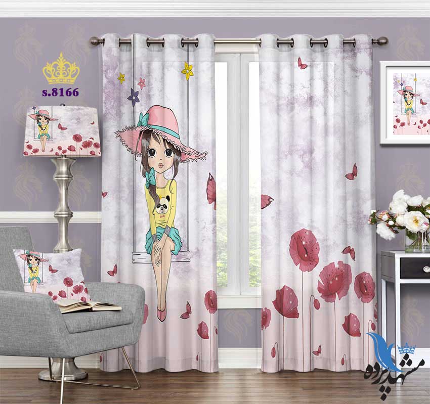 punch-curtain-child-s-8166 پرده پانچ دخترانه طرح دختر روی تاب کد S8166