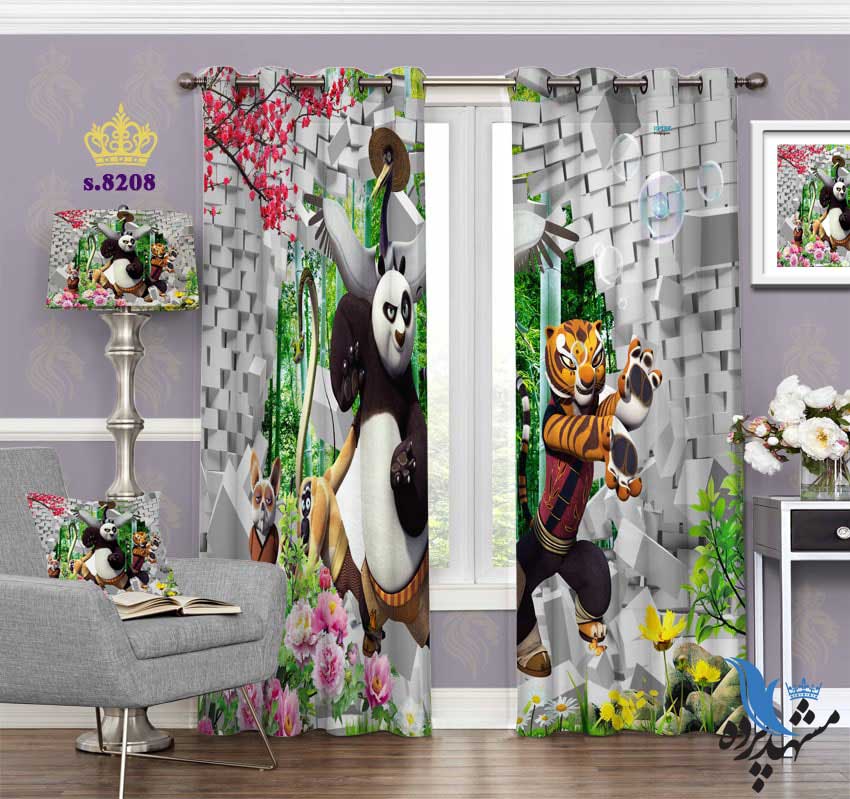 punch-curtain-child-s-8208 پرده پانچ کودک طرح کارتون پاندای کونگ فو کار کد S8208