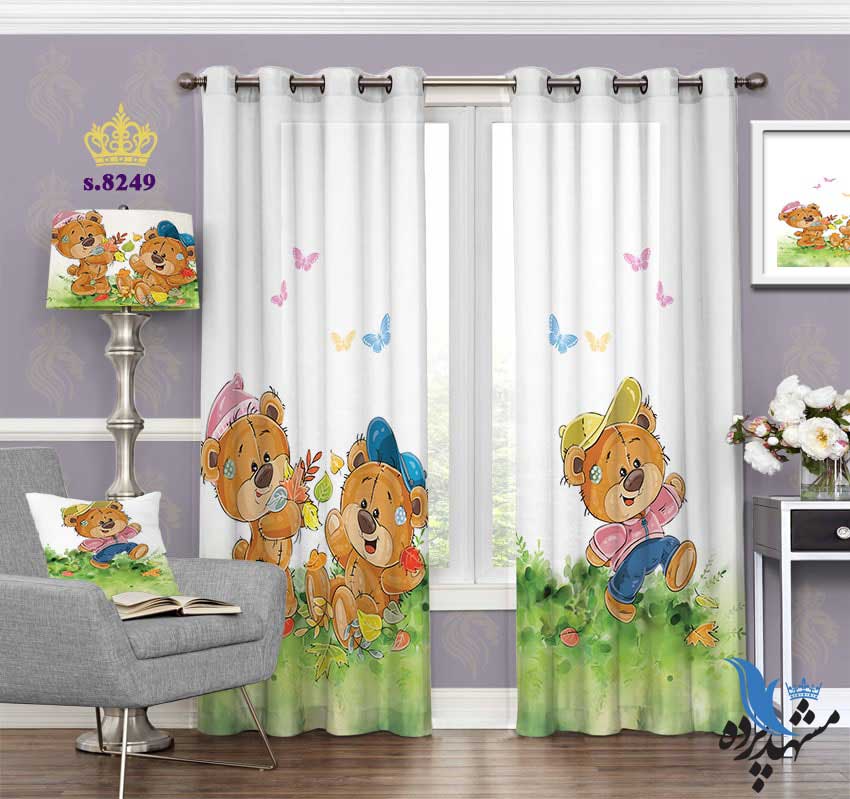 punch-curtain-child-s-8249 پرده پانچ کودک طرح بچه خرس های شاد کد S8249