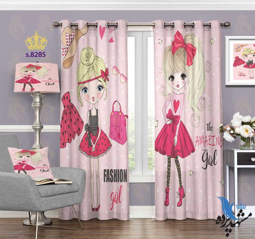 punch-curtain-child-s-8285 پرده پانچ دخترانه طرح دختر دامن پوش کد S8285