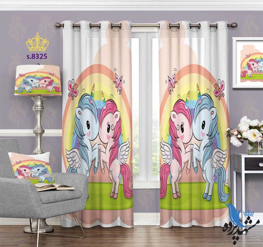 punch-curtain-child-s-8325 پرده پانچ کودک طرح اسب های شاخدار کد S8325