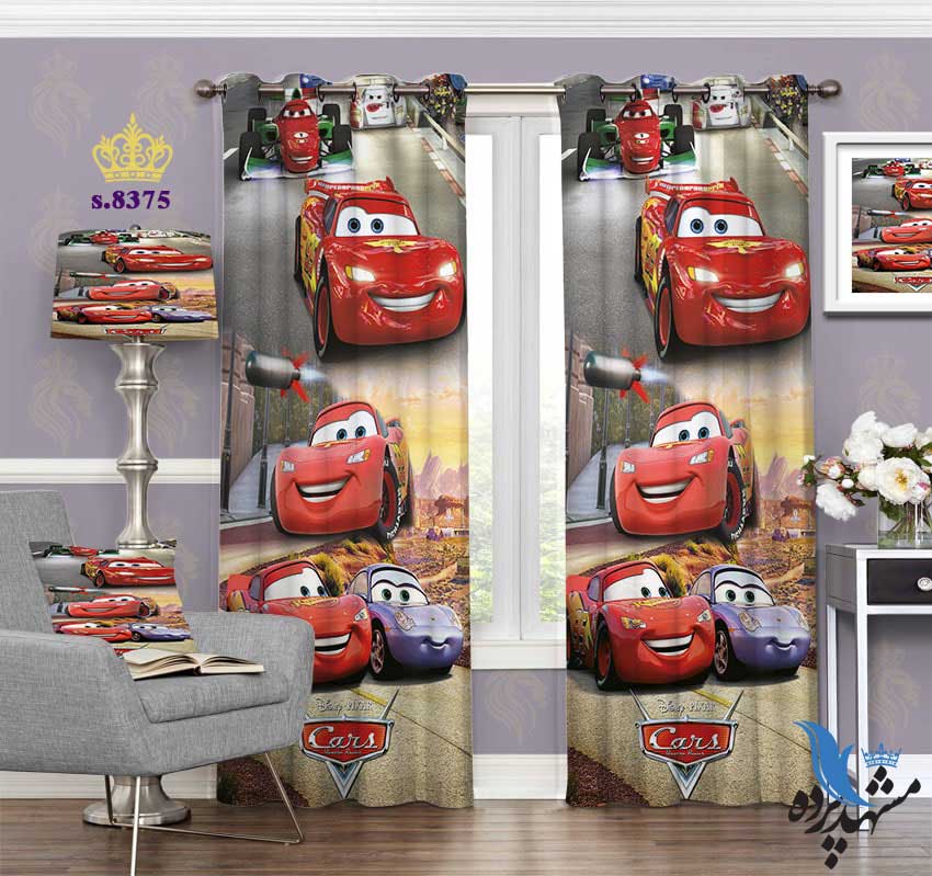 punch-curtain-child-s-8375 پرده پانچ کودک طرح کارتون ماشین ها کد S8375