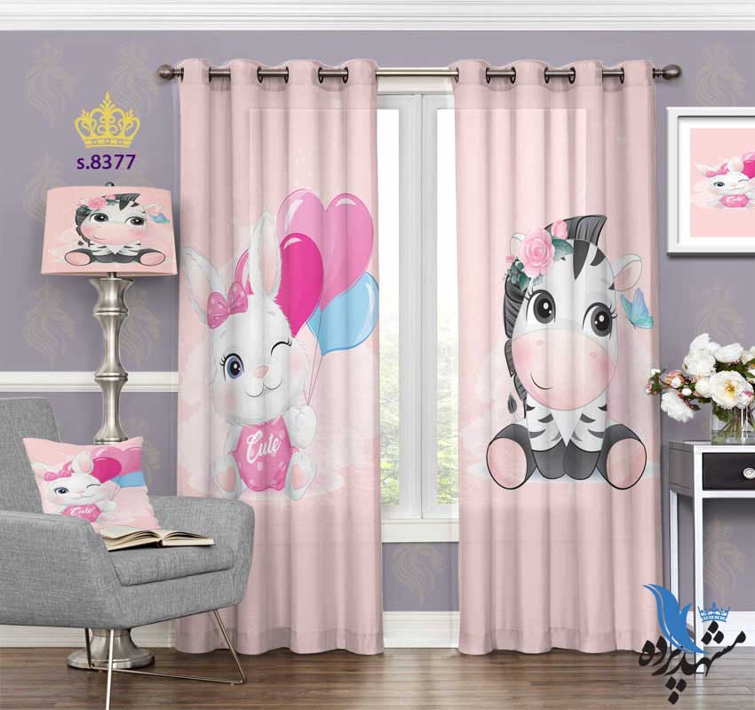punch-curtain-child-s-8377 پرده پانچ کودک طرح خرگوش و اسب آبی کد S8377