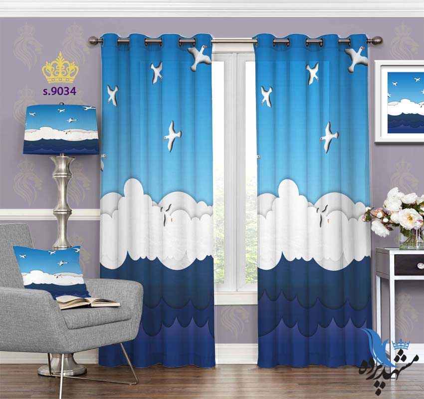 punch-curtain-child-s-9034 پرده پانچ کودک طرح پرندگان در آسمان کد S9034