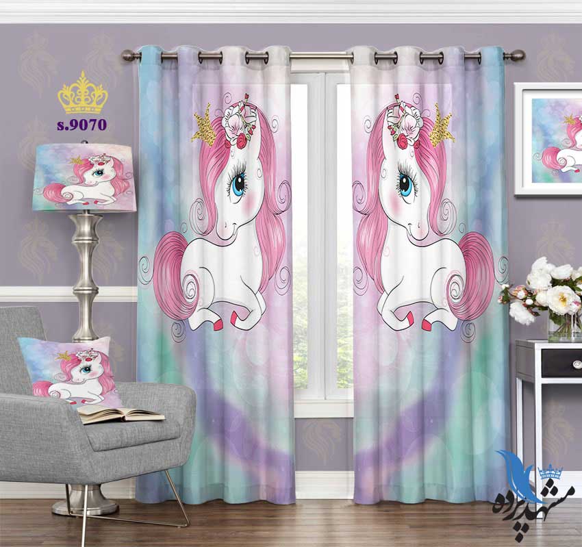 punch-curtain-child-s-9070 پرده پانچ کودک طرح اسب خندان فانتزی کد S9070