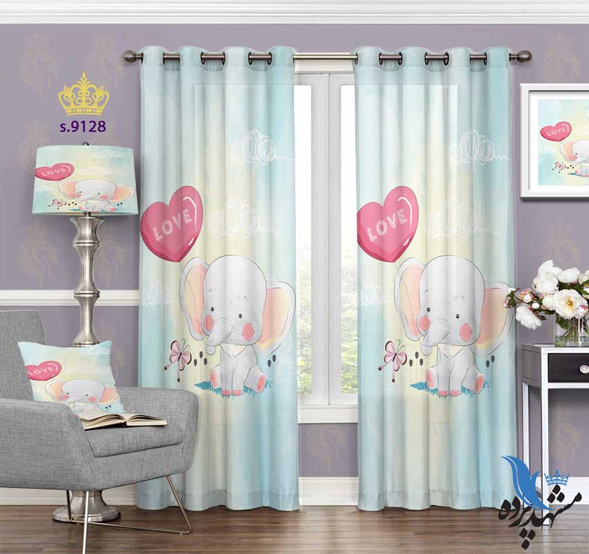 punch-curtain-child-s-9128 پرده پانچ کودک طرح بچه فیل و بادکنک کد S9128