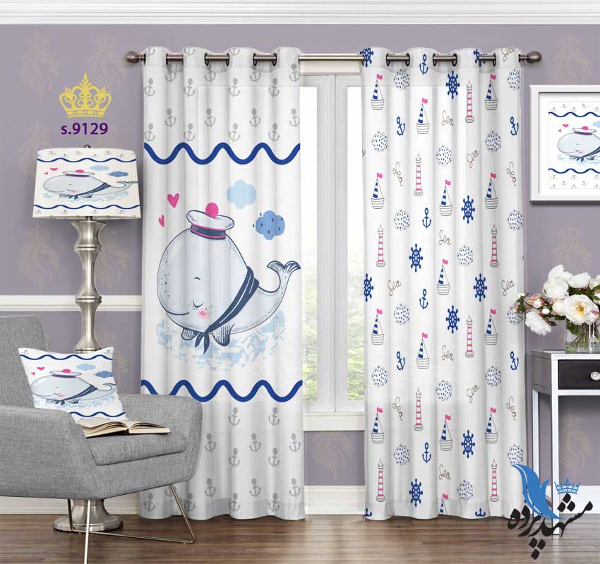 punch-curtain-child-s-9129 پرده پانچ کودک طرح کوسه کلاهدار کد S9129