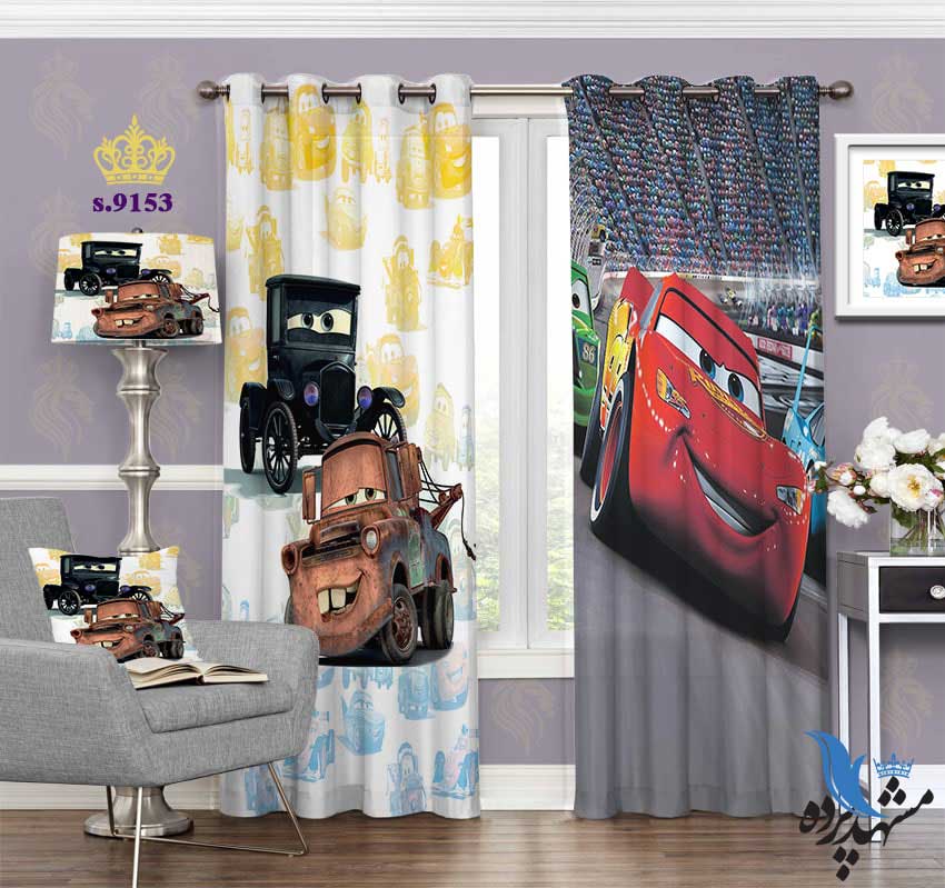 punch-curtain-child-s-9153 پرده پانچ کودک طرح کارتون ماشین ها کد S9153