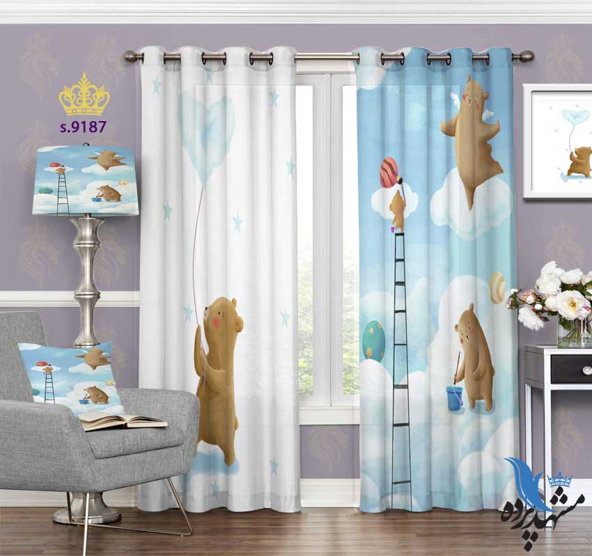 punch-curtain-child-s-9187 پرده پانچ کودک طرح خرس در آسمان کد S9187