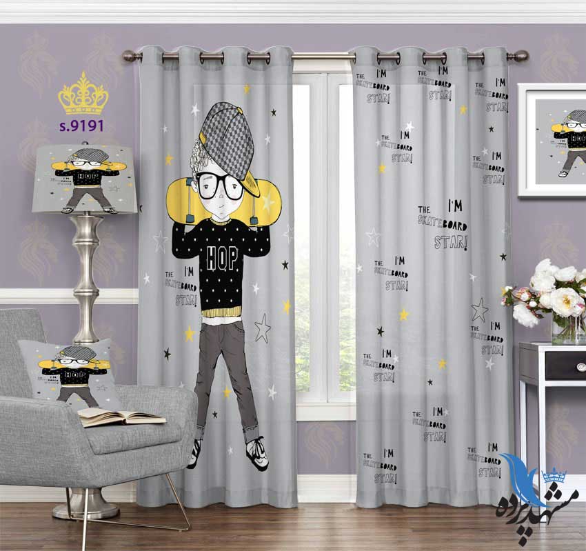 punch-curtain-child-s-9191 پرده پانچ کودک طرح پسر و اسکیت کد S9191