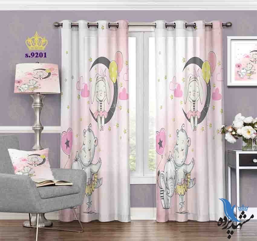 punch-curtain-child-s-9201 پرده پانچ کودک طرح فیل و اسب آبی کد S9201