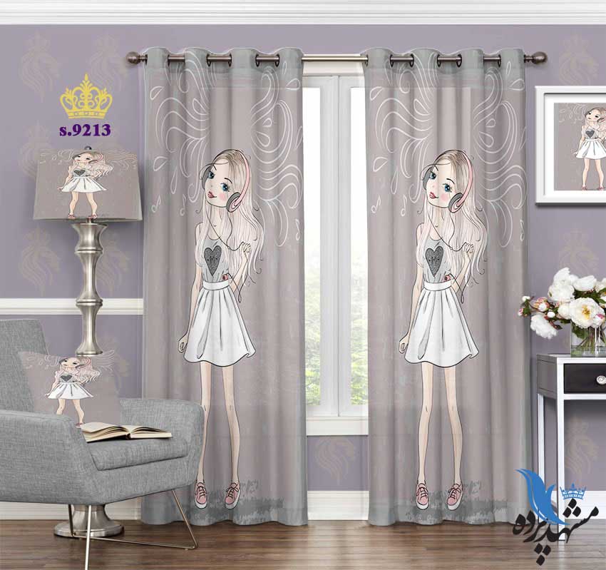 punch-curtain-child-s-9213 پرده پانچ دخترانه طرح دختر هدفون به گوش کد S9213