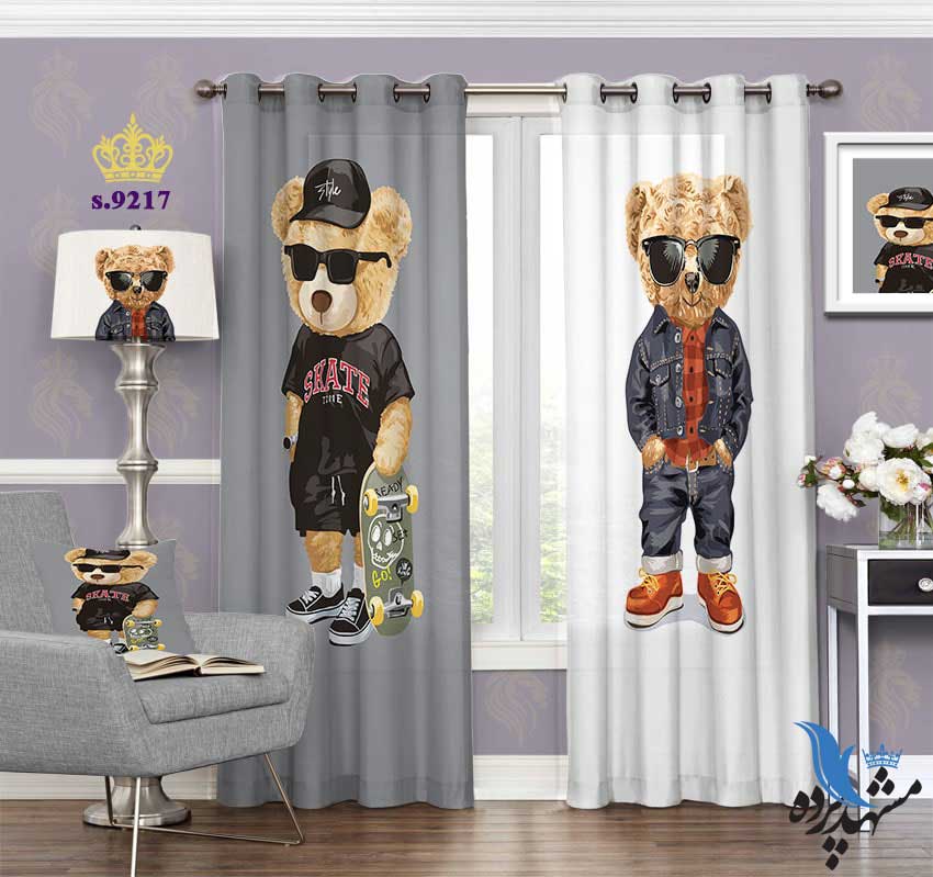 punch-curtain-child-s-9217 پرده پانچ کودک طرح خرس اسکیت سوار کد S9217