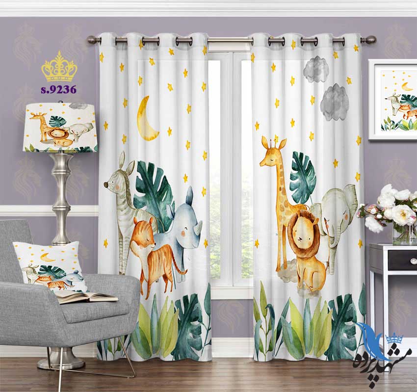 punch-curtain-child-s-9236 پرده پانچ کودک طرح حیوانات جنگل کد S9236
