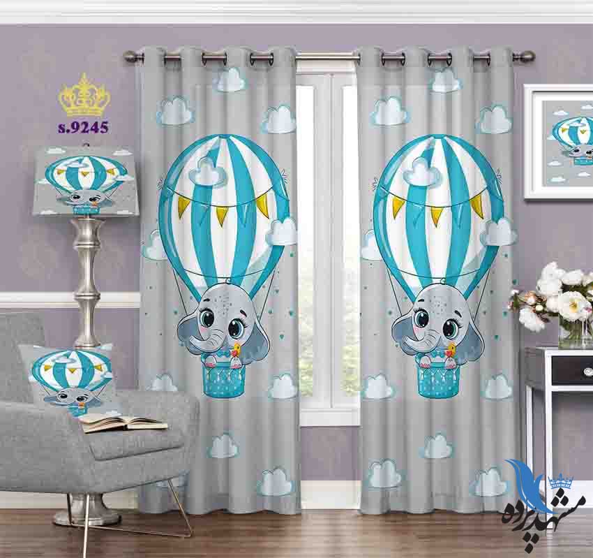 punch-curtain-child-s-9245 پرده پانچ کودک طرح فیل و بالن کد S9245