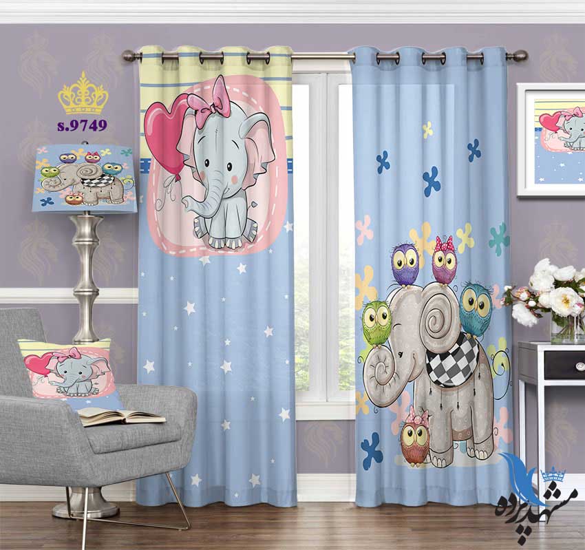 punch-curtain-child-s-9749 پرده پانچ کودک طرح فیل و گنجشک کد S9749