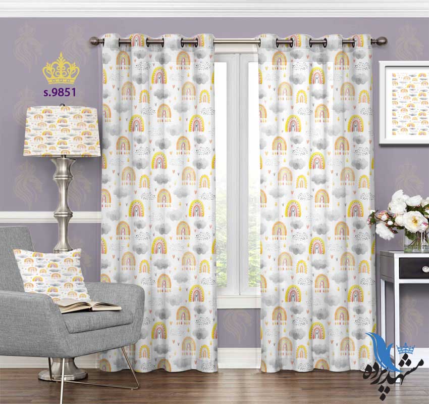 punch-curtain-child-s-9851 پرده پانچ کودک طرح ابر و رنگین کمان ریز کد S9851