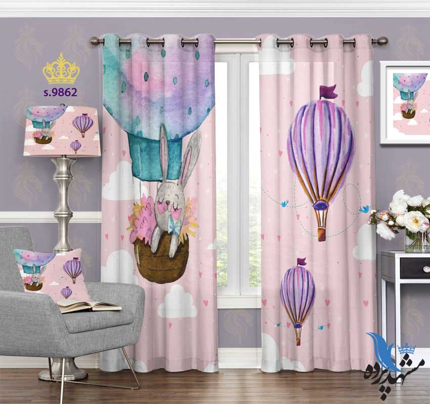 punch-curtain-child-s-9862 پرده پانچ کودک طرح خرگوش و بالن کد S9862