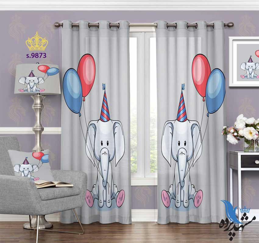 punch-curtain-child-s-9873 پرده پانچ کودک طرح فیل و بادکنک کد S9873